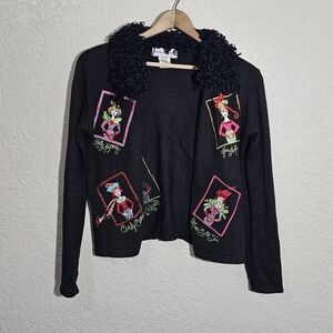 Sharon Young Embroidered Christmas/Holiday Pun Cardigan